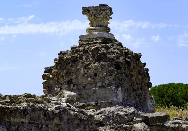 Detailní Informace Starověkém Sloupci Zničeného Města Pompeje Pompeje Itálie — Stock fotografie