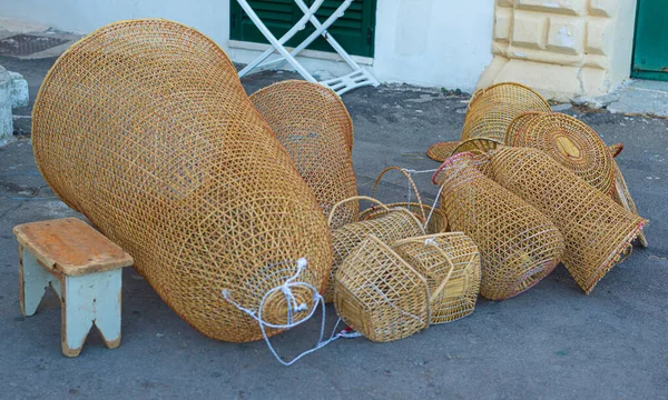 Krabbfällor Hummerfälla Gjord Hantverkare Från Gallipoli Apulien Italien — Stockfoto