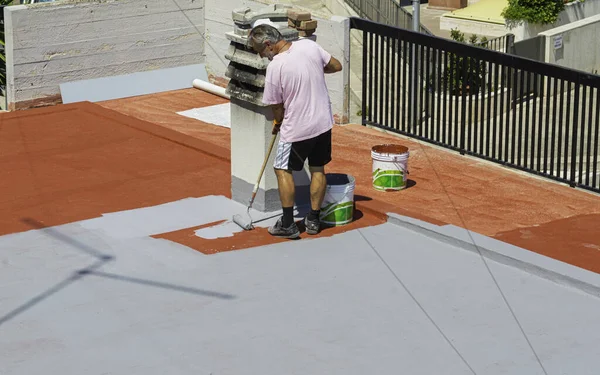 Harsen Bouwen Voor Het Waterdicht Maken Van Terrassen Infiltratieproblemen Oplossen — Stockfoto