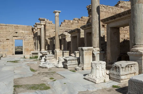 Stanowisko Archeologiczne Leptis Magna Libia 2006 Forum Ciężką Starożytnego Miasta — Zdjęcie stockowe