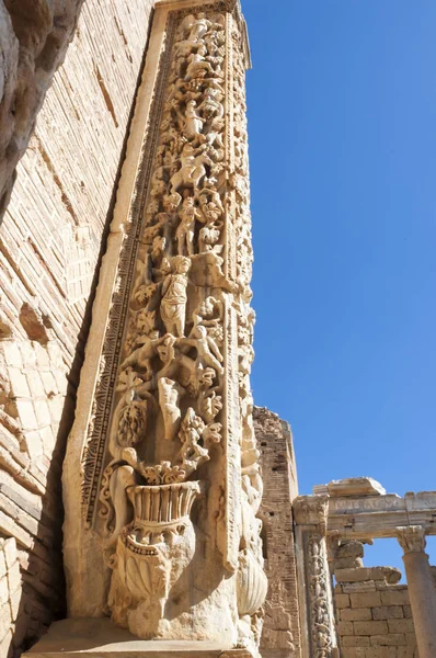 Régészeti Lelőhely Leptis Magna Líbia 2006 Oszlop Herkules Bazilika Súlyos — Stock Fotó