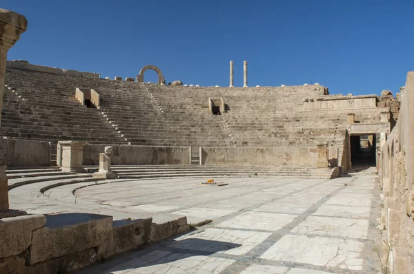 Arkeologiska Platsen Leptis Magna Libyen 2006 Ruinerna Den Antika Teatern — Stockfoto