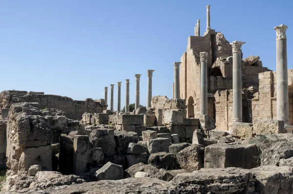 Sitio Arqueológico Leptis Magna Libia 2006 Las Ruinas Del Teatro — Foto de Stock