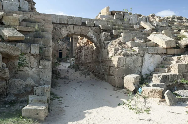 Arkeologiska Platsen Leptis Magna Libyen 2006 Ruinerna Anphitheater Den Antika — Stockfoto