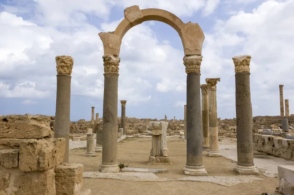 Sítio Arqueológico Sabratha Líbia 2006 Panorama Fórum Antiga Cidade Fenícia — Fotografia de Stock