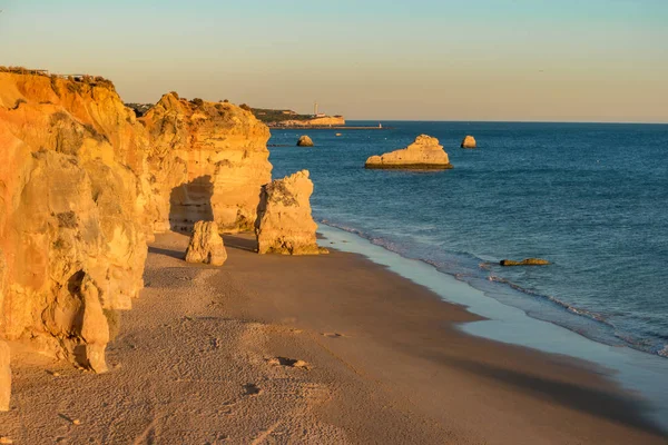 Blick Auf Eine Praia Rocha Portimao Algarve Region Portugal Sonnenuntergang — Stockfoto