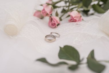 Beyaz arka planda izole alyans ve güller buket