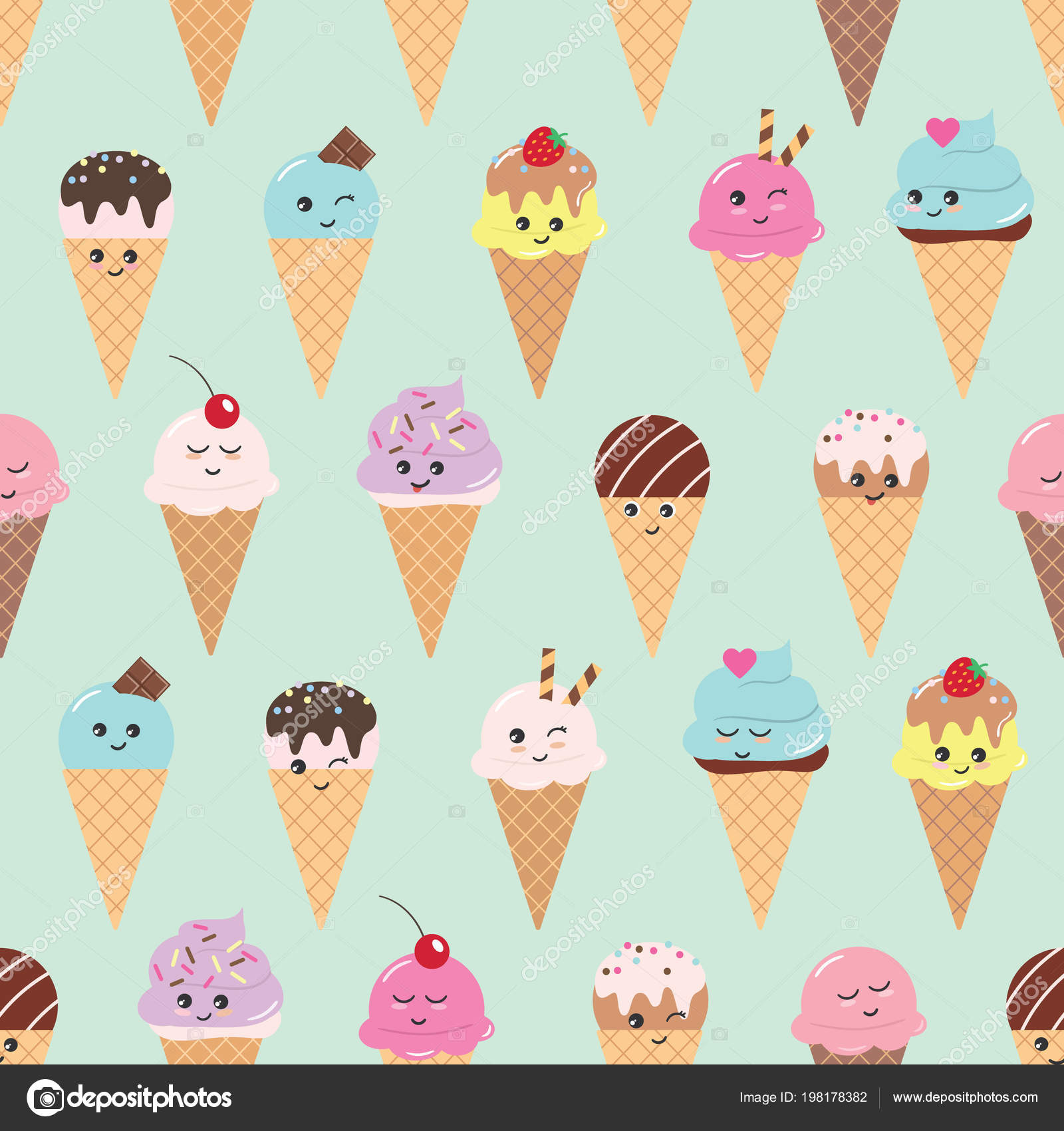 可爱冰淇淋锥无缝模式. 图库矢量图©cutelittlethings 198178382, image size:1600x1700
