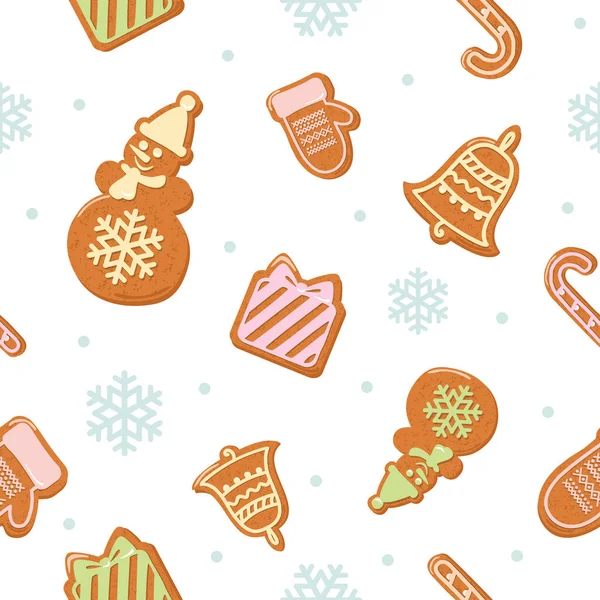 Patrón sin costuras de Navidad. Galletas de jengibre diferentes aisladas en blanco . — Vector de stock