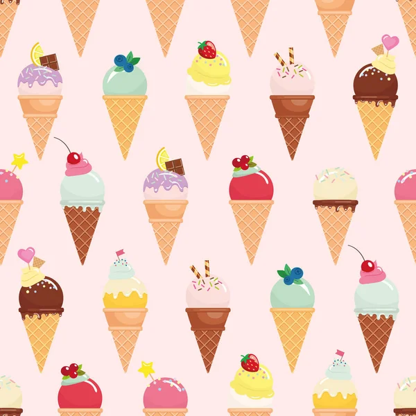 Helado Cono Sin Costura Patrón Fondo Realista Colores Brillantes Pastel — Vector de stock