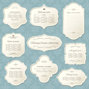 Vintage çerçeveyi damasko arka plan üzerinde ayarla. Kaligrafi tasarım öğeleri.