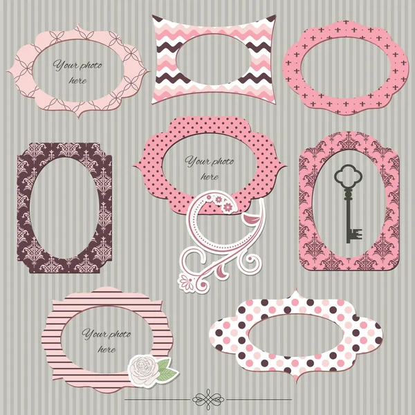 Elementi Design Scrapbook Cornici Tessili Vintage Decorazioni Floreali Girly — Vettoriale Stock