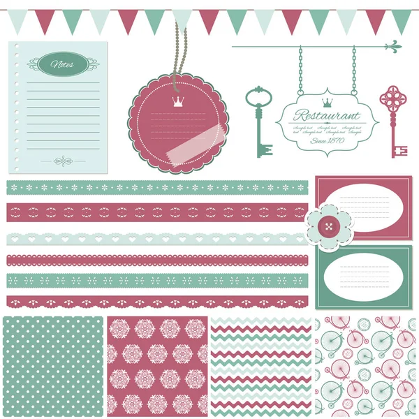 Romantische Scrapbook Ontwerpelementen Instellen Achtergronden Kaarten Vintage Silhouetten — Stockvector