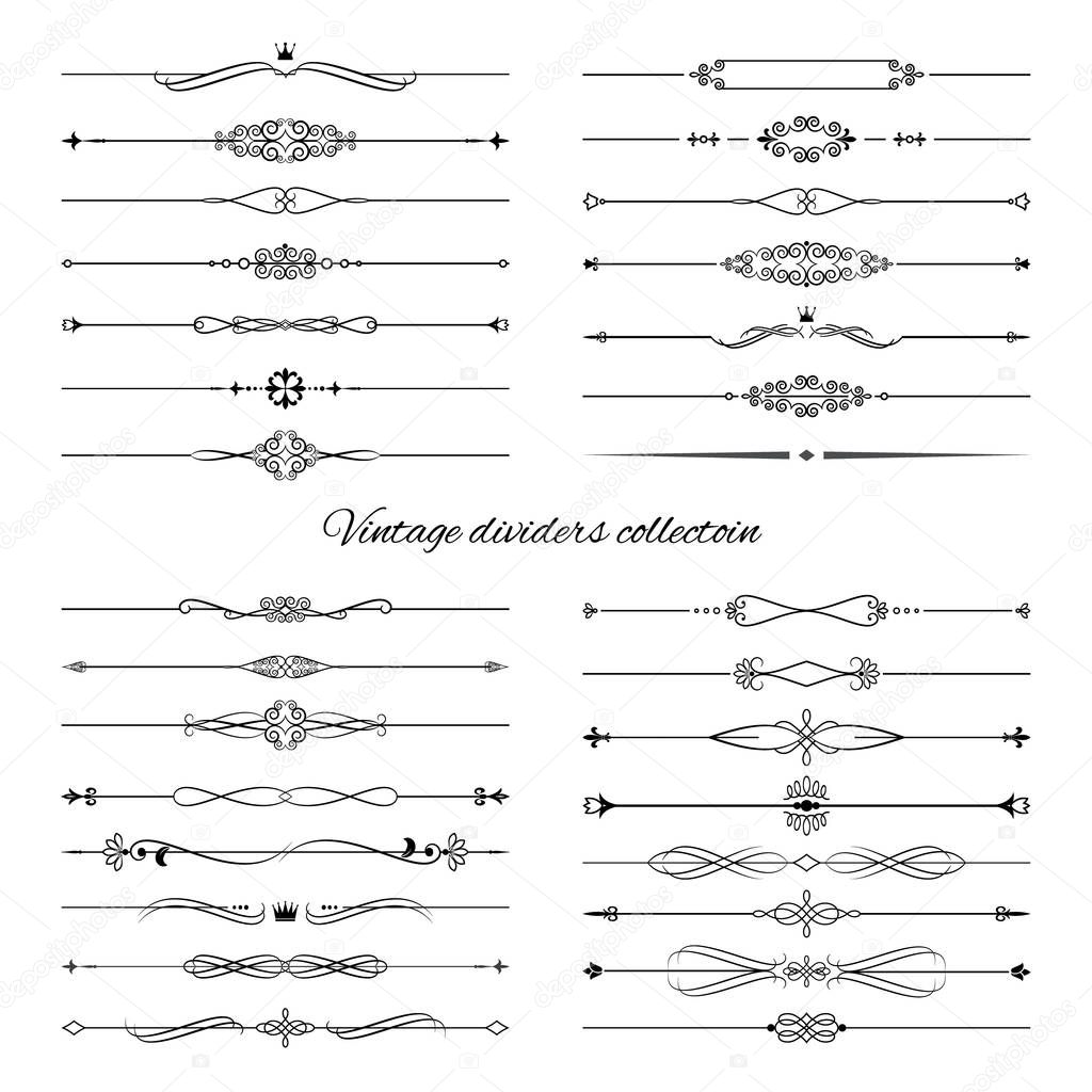 Vintage dividers big set isolated on white. Calligraphic design elements.