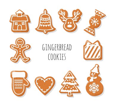 Gingerbread çerezleri ayarlayın. Noel Dekor elementleri.