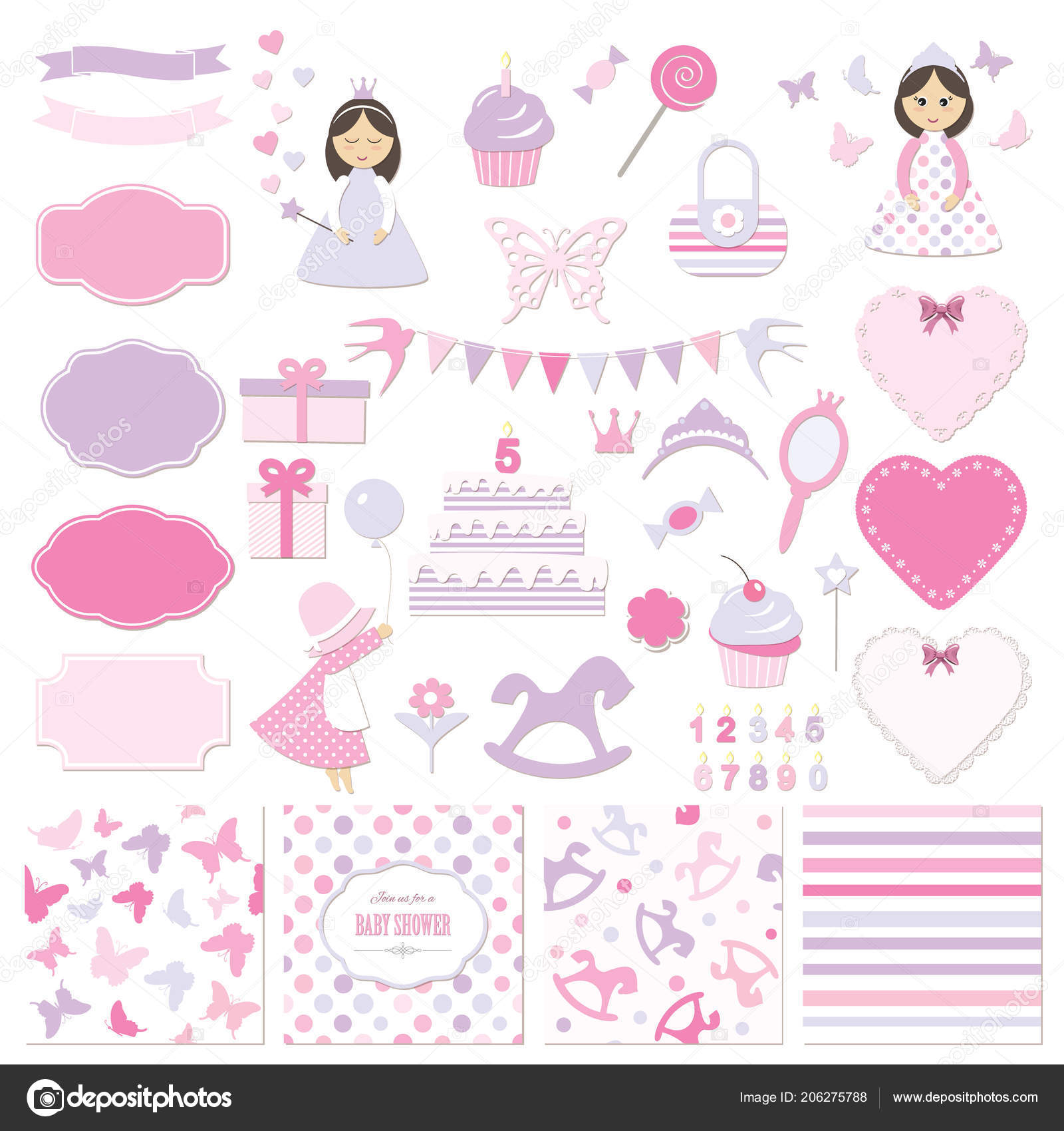 Sticker Scrapbook Design Elements - Baby Girl Shower Set - in