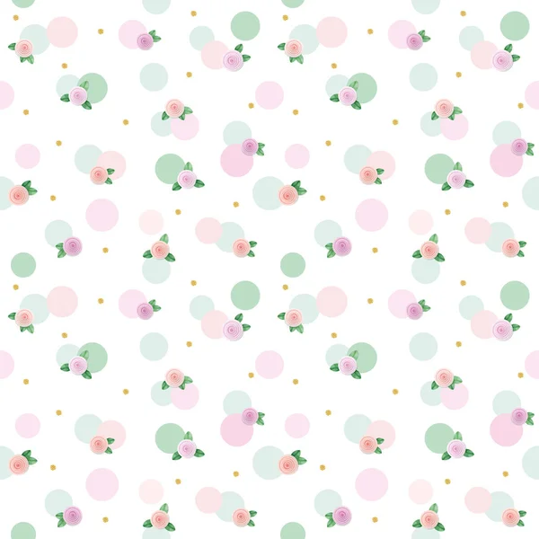 Цветочный Бесшовный Фон Розами Горошек Розовые Пастельно Зеленые Модные Цвета — стоковое фото