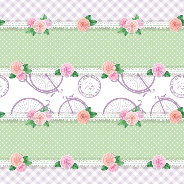 Shabby Chic Textilmuster Hintergrund Mädchenhaft Collage Aus Verschiedenen Stoffteilen Verziert — Stockvektor