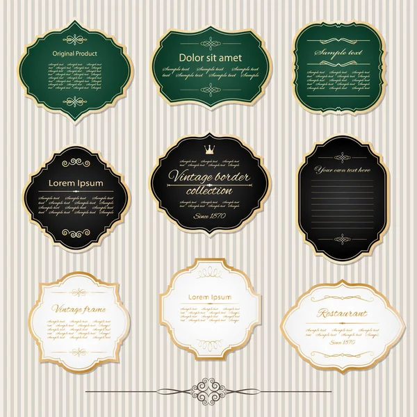 Набор Винтажных Золотых Рамок Этикеток Дизайн Класса Люкс — стоковый вектор