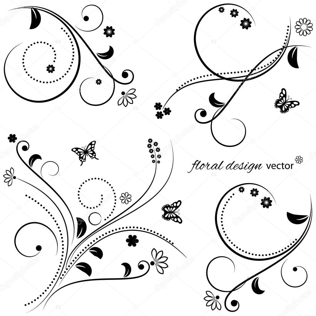 Floral design elements. Vector illustration. Isolated on white. Vector