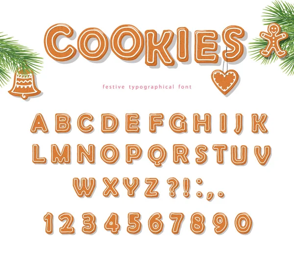 Fonte Christmas Gingerbread Cookie. Lettres et chiffres biscuits. Vecteur EPS10 — Image vectorielle