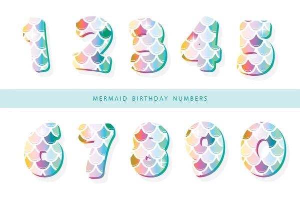 Números da escala da sereia. Para meninas design de aniversário . —  Vetores de Stock