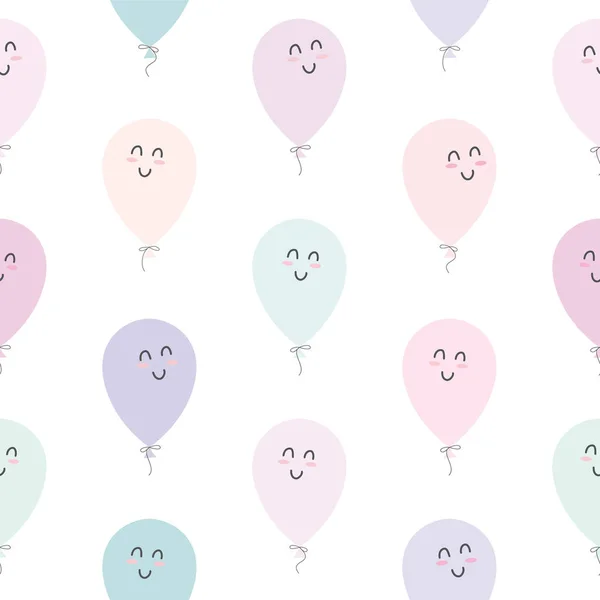 Niedliche Nahtlose Muster Mit Kawaii Luftballons Geburtstag Babydusche Urlaubsdesign Vektor — Stockvektor