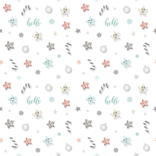 Christmas New Year Pattern Background Glitter Stars Decorative Elements Raster — Stock Photo, Image