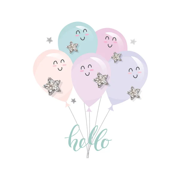 Cute Kawaii Balloons Birthday Baby Shower Holidays Design Vector — Stock Vector