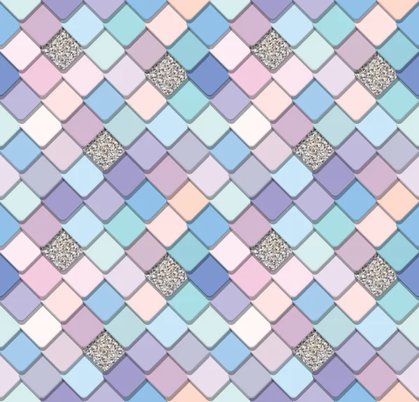 Trendy Fresko Mosaik Nahtlosen Hintergrund Pastellrosa Und Lila Mit Glitzerelementen — Stockvektor