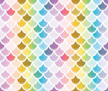 Mermaid kuyruk desen altın glitter elemanları ile. Modaya uygun ölçek arka plan. Çok renkli. Raster