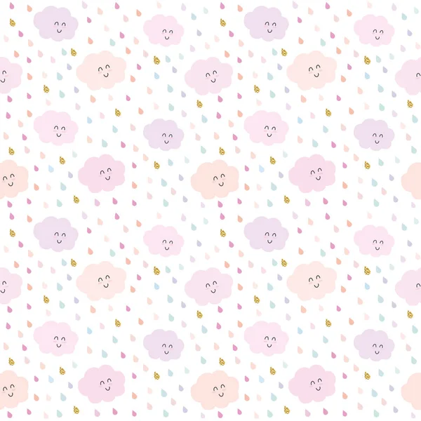 Nuvens Kawaii Cai Fundo Padrão Rosa Pastel Brilho Personagens Desenhos — Fotografia de Stock