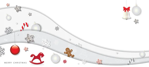 Kerstmis Gelukkig Nieuwjaar Winter Achtergrond Papier Knipsel Lagen Met Decoratieve — Stockvector