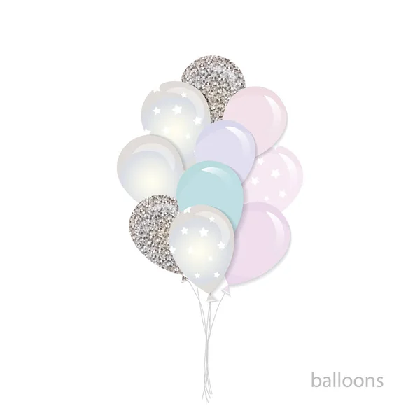 Glossy Balloons Bunch Birthday Baby Shower Holidays Design Vector — Stock Vector