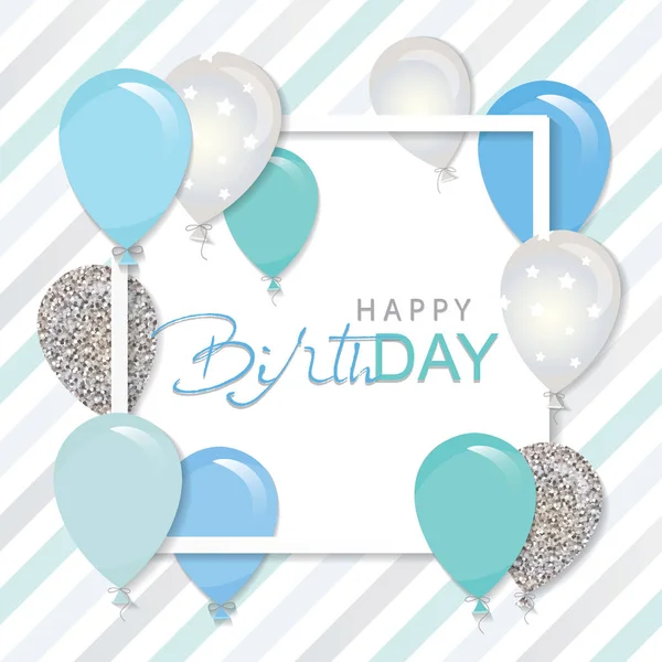 Balloons Paper Cut Out Square Frame Birthday Boy Baby Shower — Stock Vector