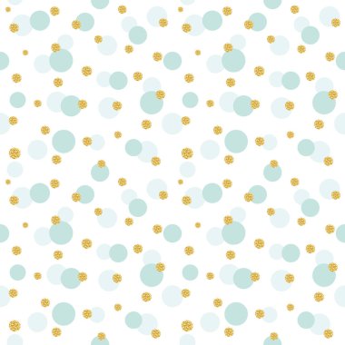 Glitter konfeti polka dot desen arka plan. Altın ve pastel mavi moda renkleri. Doğum günü ve karalama defteri tasarımı için. Raster.
