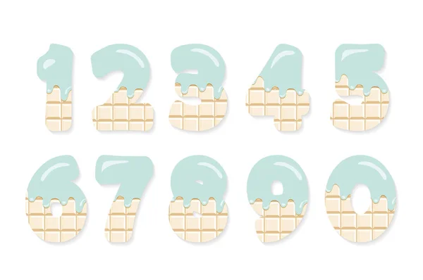 Χαριτωμένο Αριθμοί Σετ Για Σχεδιασμό Γενέθλια Λευκή Σοκολάτα Λιωμένη Παστέλ — Διανυσματικό Αρχείο