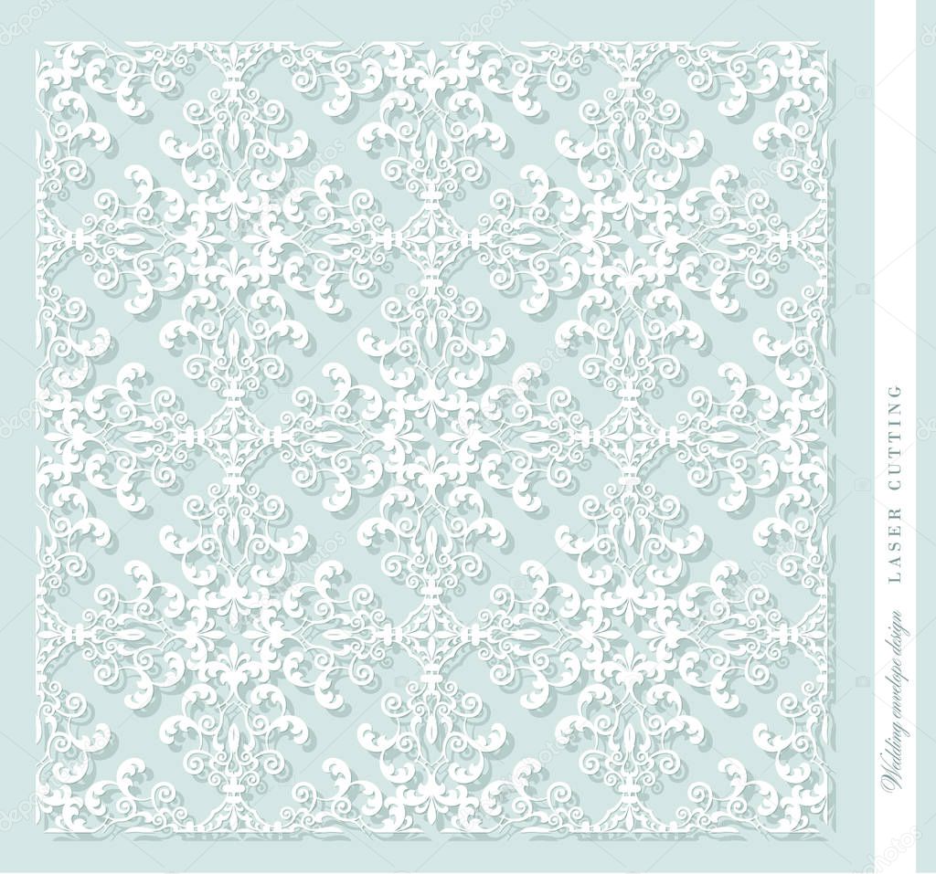 Laser cut decorative panel. Damask. For printing, engraving, cutting paper, wood metal Vector EPS10