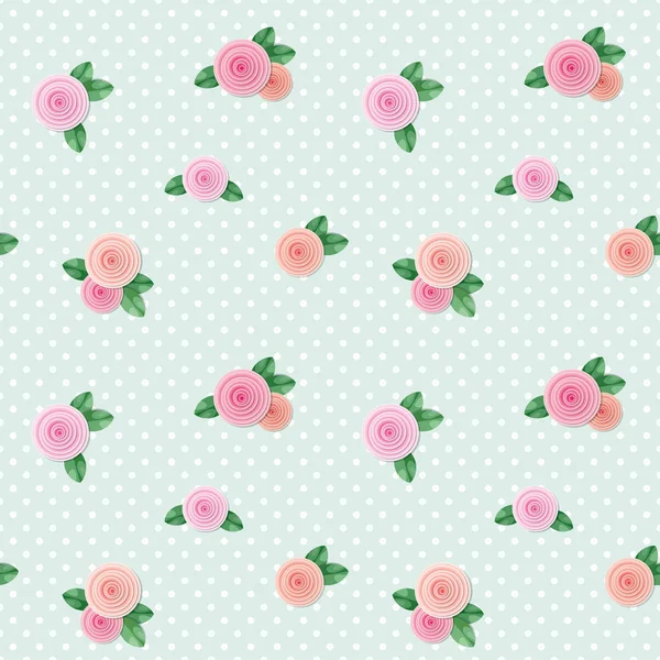 Vintage Seamless Pattern Roses Polka Dots Background Vector — Stock Vector