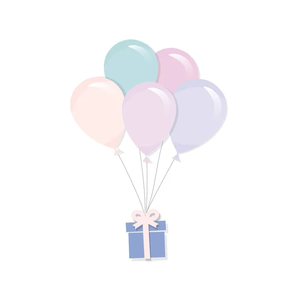 Balloons with present box. For birthday, baby shower or holiday design. — Stock Vector