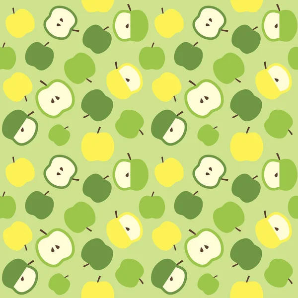 Apples cute cartoon pattern on green background. Raster