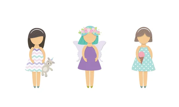 Симпатичні маленькі дівчата мультфільм персонажів набір ізольовані на білому . — стоковий вектор