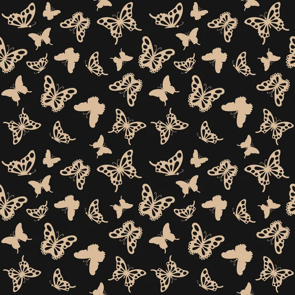 Luxus Varrat Nélküli Mintát Háttér Fekete Arany Ezüstművesek Pillangók — Stock Vector