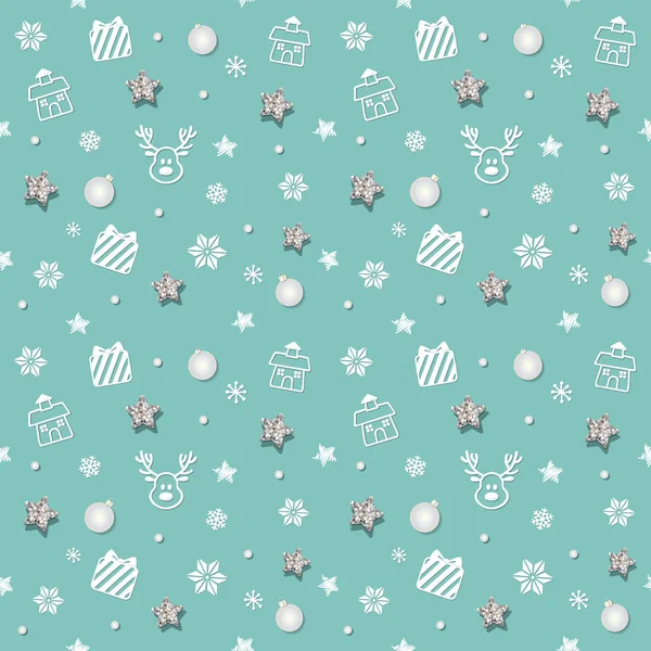 Christmas and new year pattern background with glitter stars and decorative elements.
