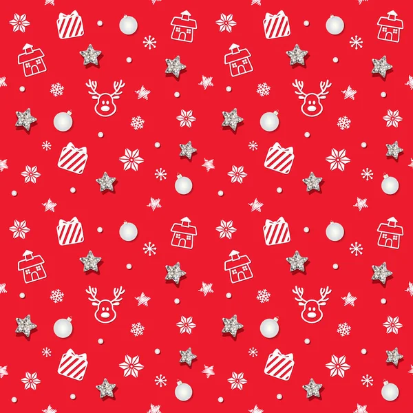 Weihnachten und Neujahr Muster Hintergrund mit glitzernden Sternen und dekorativen Elementen. — Stockfoto