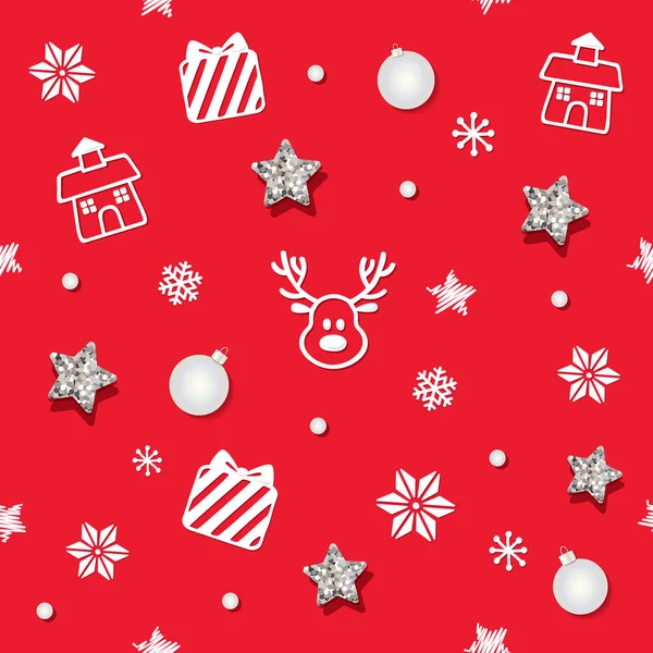 Weihnachten und Neujahr nahtlose Muster Hintergrund mit glitzernden Sternen und dekorativen Elementen. — Stockvektor
