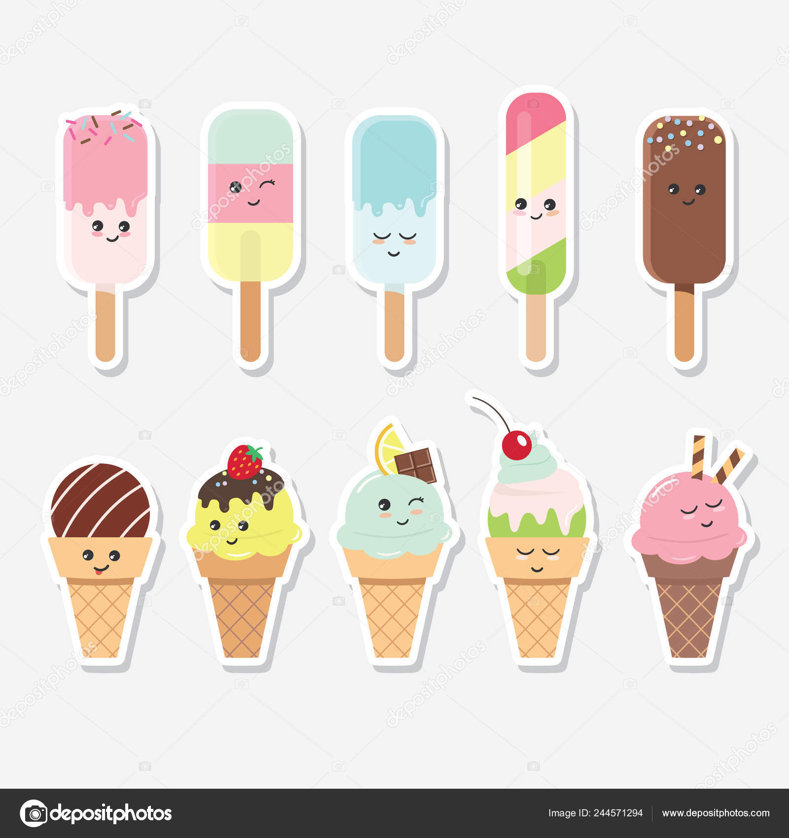 冰淇淋套餐。可爱的卡通人物. 图库矢量图©cutelittlethings 244571294, image size:1600x1700