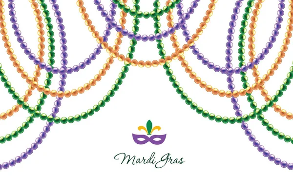 Mardi Gras beads garlands horizontal decorative template isolated on white. Fat tuesday carnival. Vector — Stock Vector