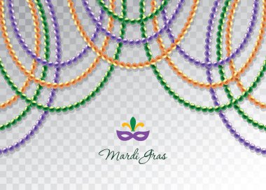 Mardi Gras boncuk çelenk yatay dekoratif şablonu. Yağ Salı Karnavalı. Vektör