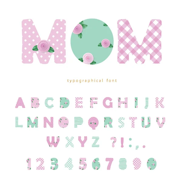 Schattig Textiel Lettertype Pastel Roze Blauw Voor Moederdag Verjaardag Babydouche — Stockvector